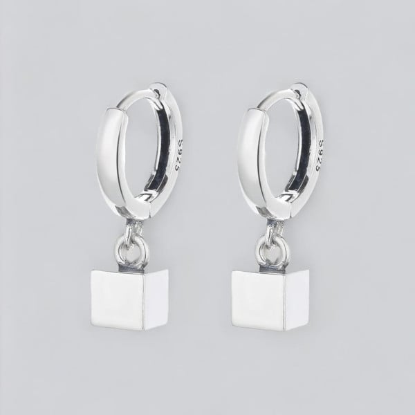 Boucles d'oreille argent creoles pendante cube