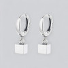 Men's Sterling Silver Cube Pendant Hoop Earrings