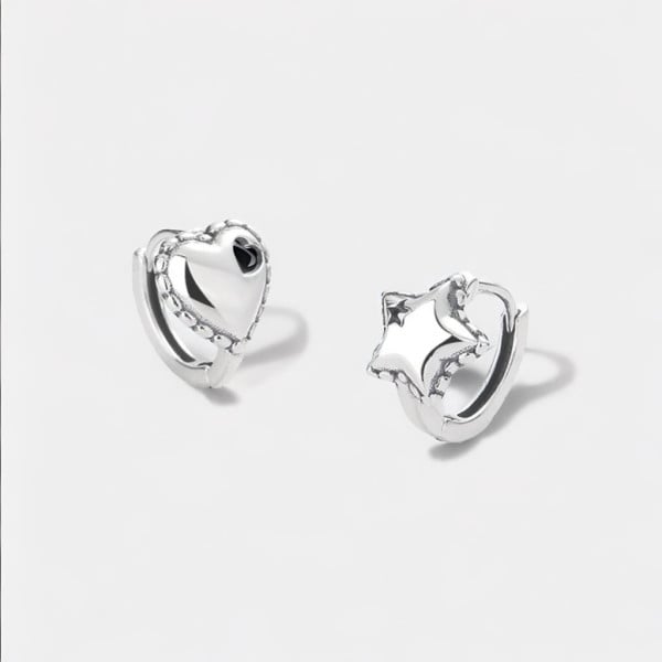 Boucles d'oreille argent homme femme creoles pentacle coeur - paire