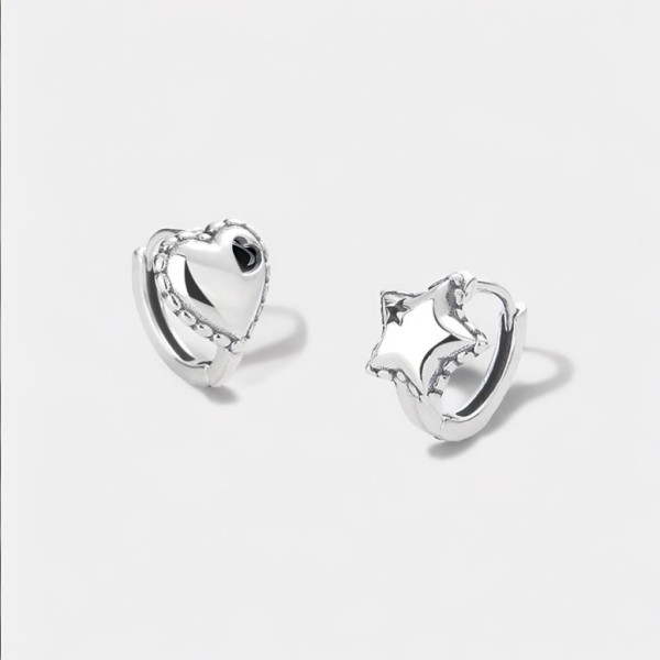 Men's Sterling Silver pentacle Heart Hoop Earrings