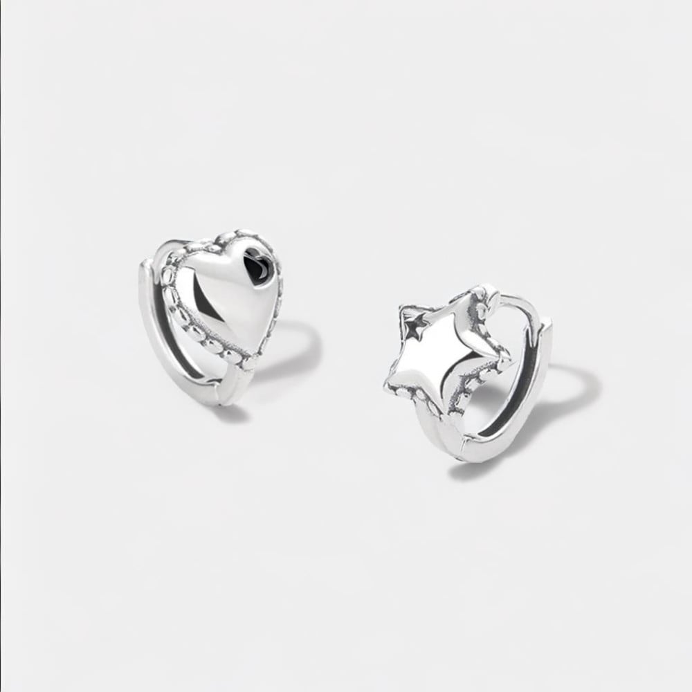 Boucles d'oreille argent homme femme creoles pentacle coeur - paire
