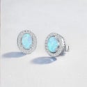 Rhodium Plated Sterling Silver Opal Zirconia Inlay Earrings