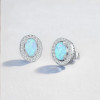 Rhodium Plated Sterling Silver Opal Zirconia Inlay Earrings