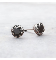 Zilveren oorknopjes voor dames en heren, zwarte onyx