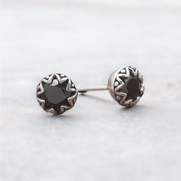 Pendientes de plata para hombre y mujer, ónix negro