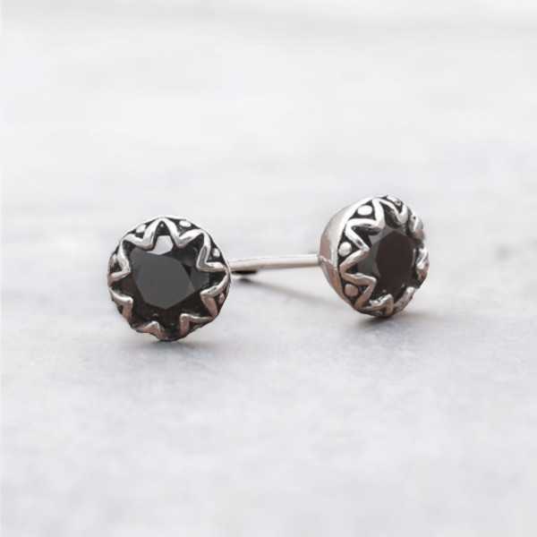 Zilveren oorknopjes voor dames en heren, zwarte onyx