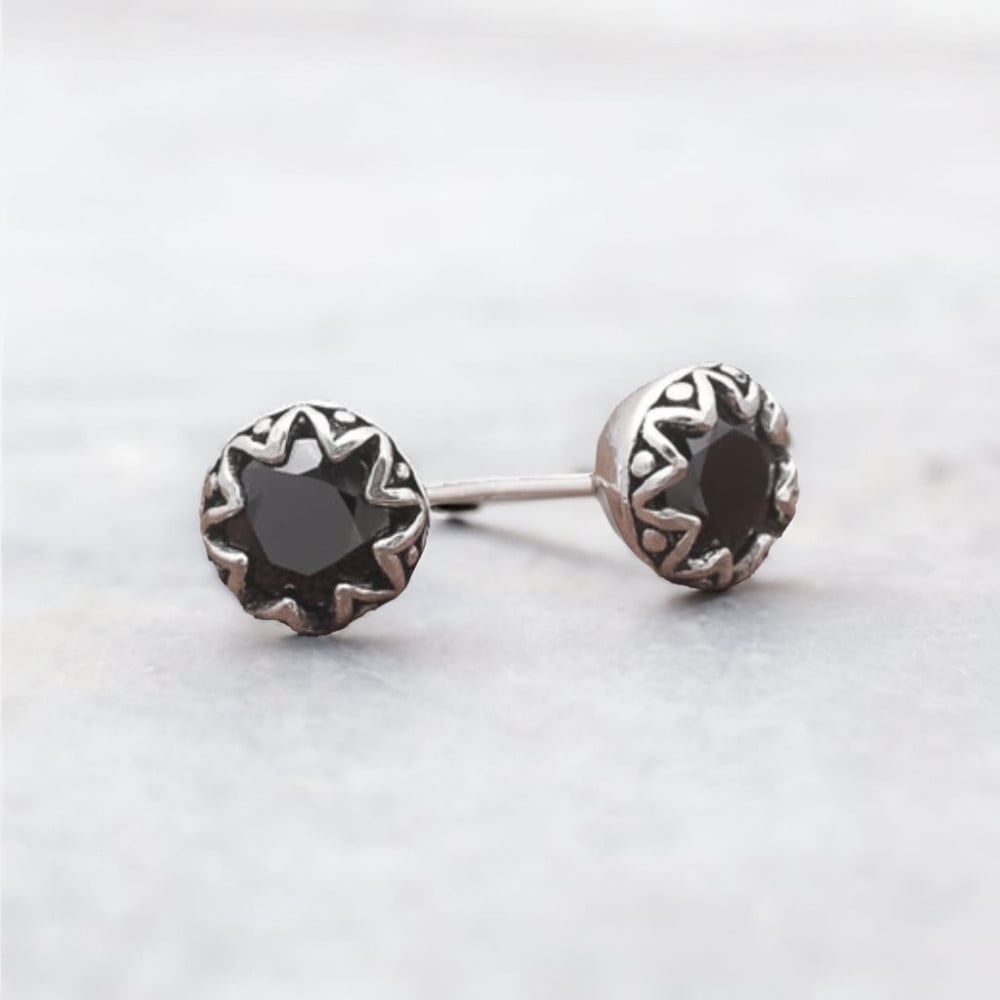Silberne Ohrstecker für Damen und Herren, schwarzer Onyx