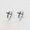 Men's Sterling Silver Black Cross Hoop Earrings - pair