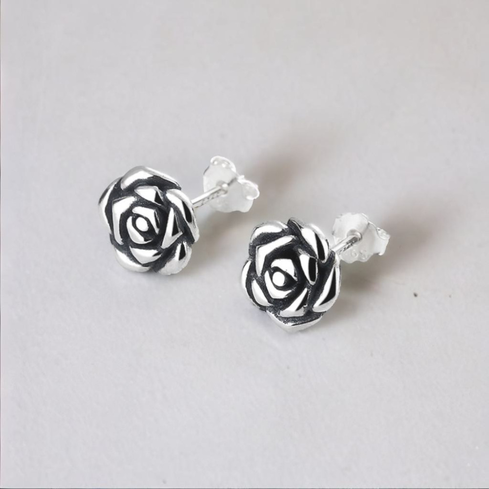 925 silver stud earrings with rose flower
