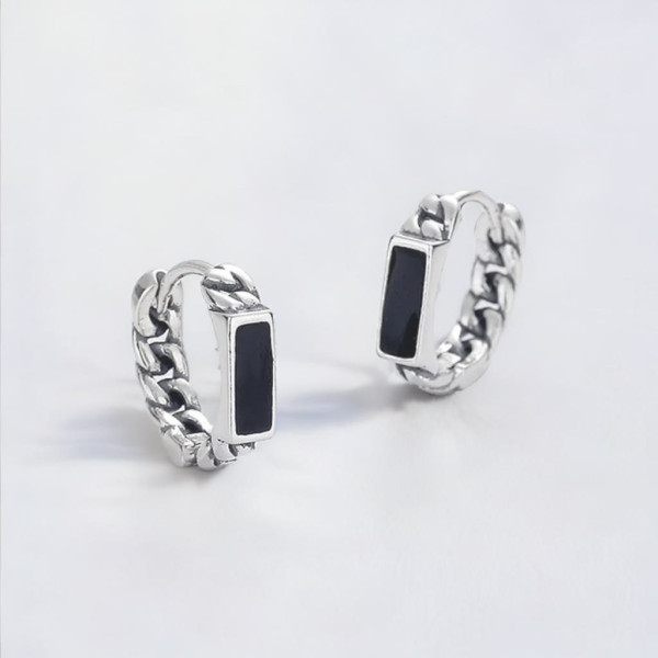 Silver black resin hoop earrings