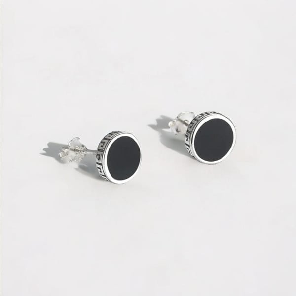 Boucles d'oreilles clous argent grecque resine noire homme femme