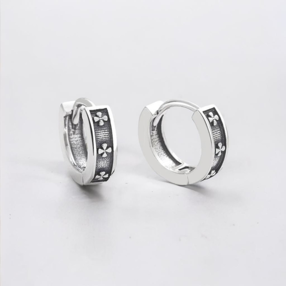 Pendientes aros trébol de 4 hojas plateados