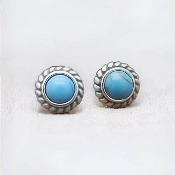 Boucles d'oeilles homme clous argent pierre turquoise