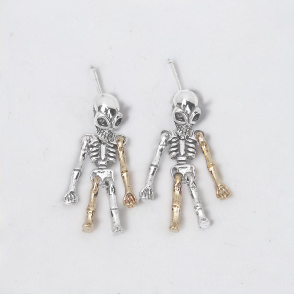 Pendientes de esqueleto de plata maciza para hombre