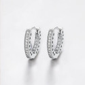 Rhodium Plated Sterling Silver Cubic Zirconia Inlay Hoop Earrings