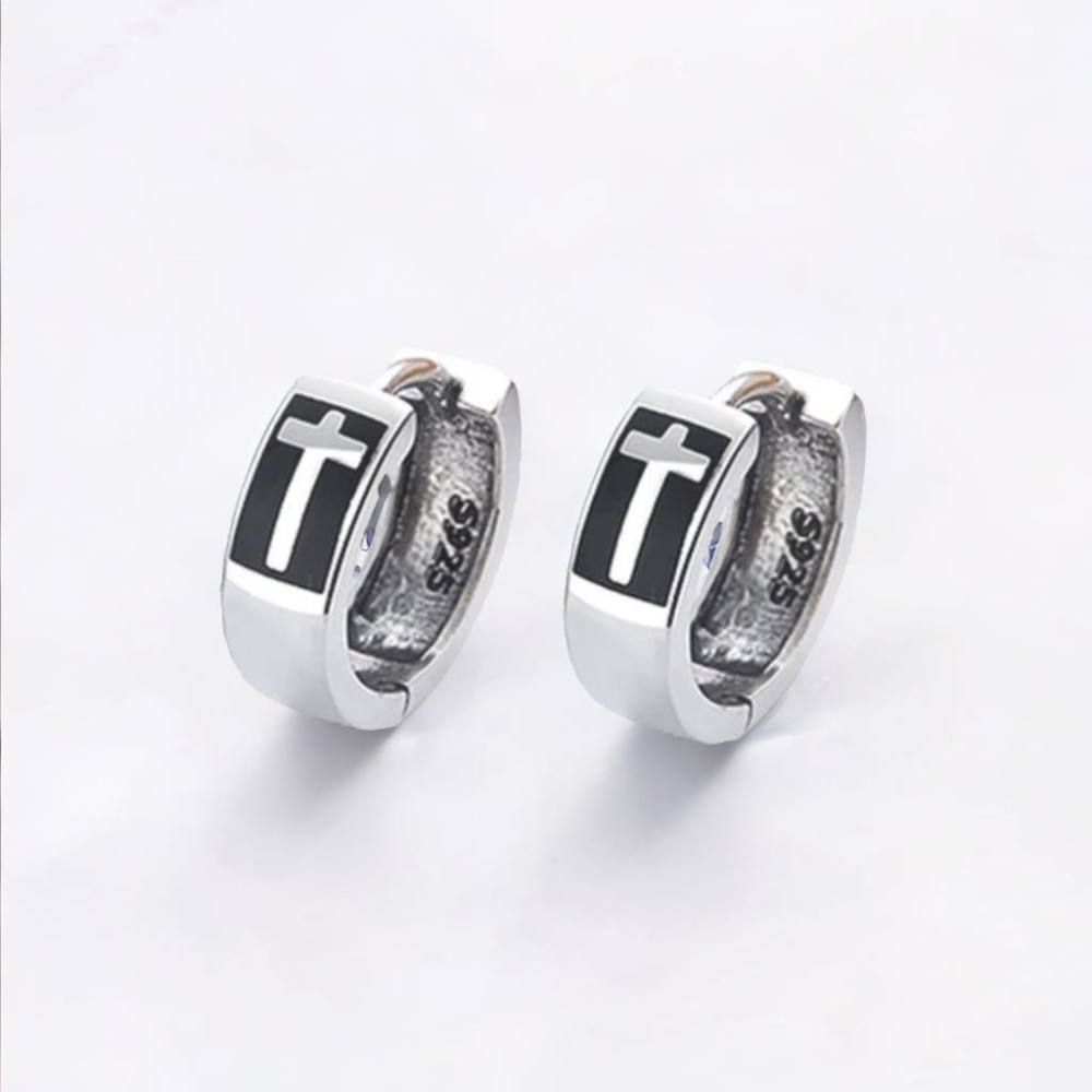 Boucles d'oreilles homme creoles argent croix