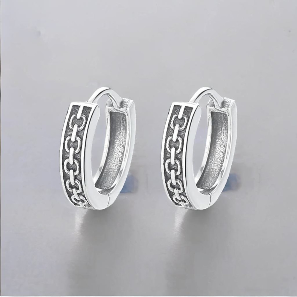 Men's Sterling Silver chain Hoop Earrings