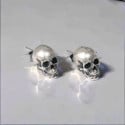 Men's silver skull stud earrings