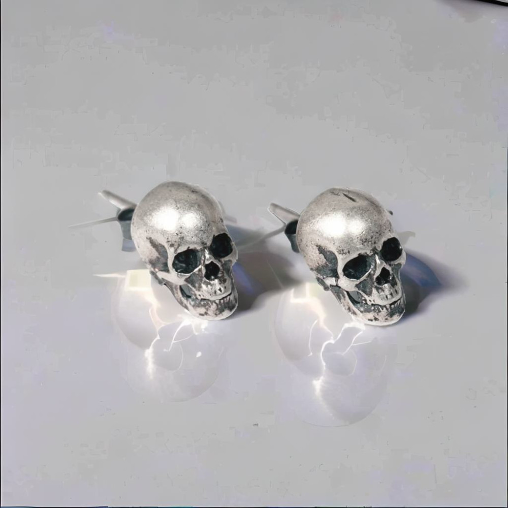Men's silver skull stud earrings