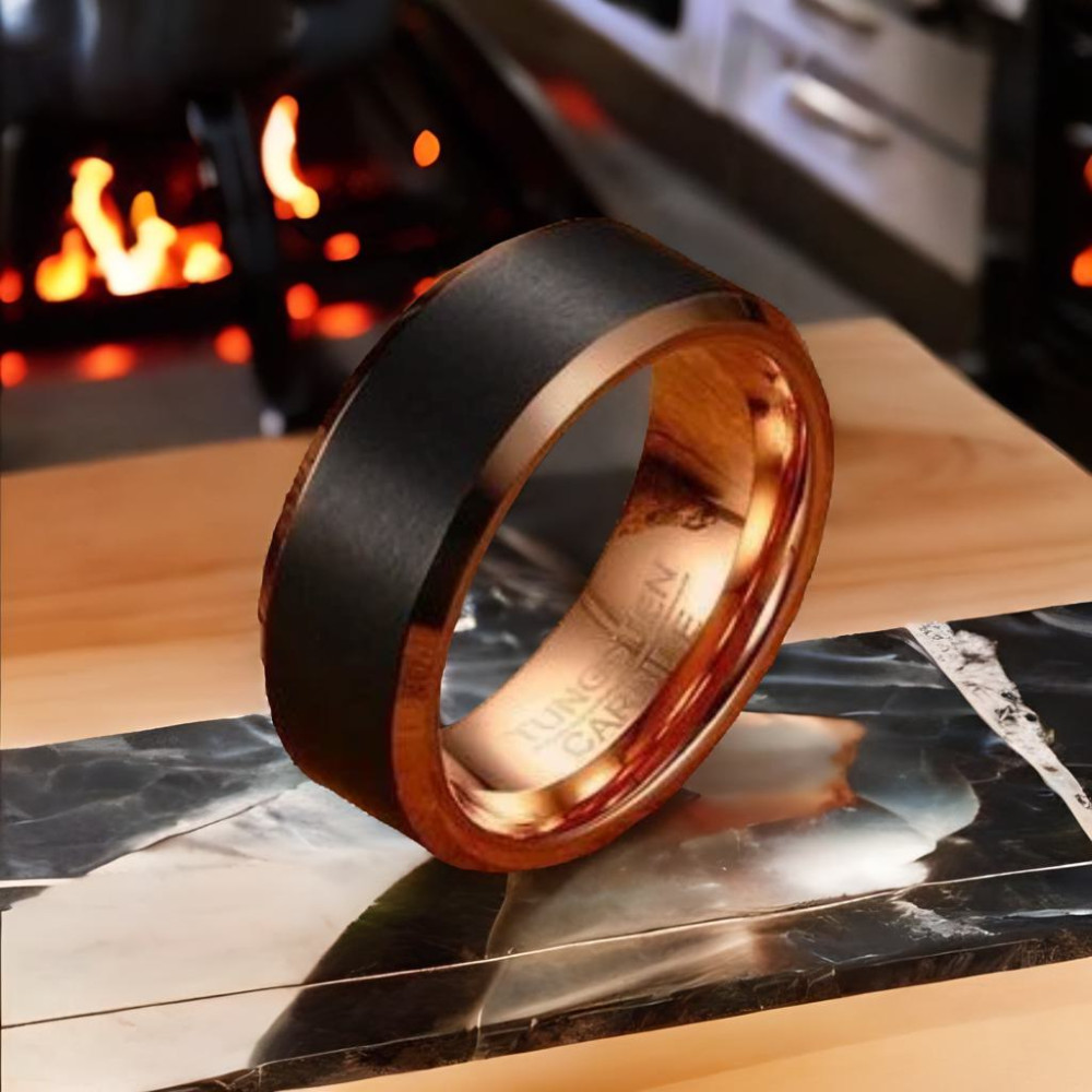 Bague Homme Carbure De Tungstène 8 Mm Noir - Finition Brossée, Motif Brique | Taille 8 à 13, Style Rock/viking - 10