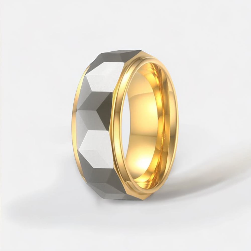 D Bague homme multifacette tungstene noir a graver