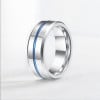 Bague homme tungstene rainure central plaque bleu personnalisable