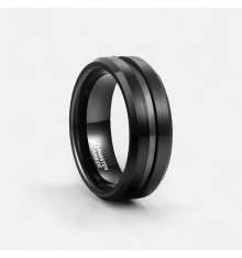 Personalized black tungsten ring with brush groove