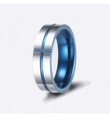Personalized tungsten cross groove blue ring