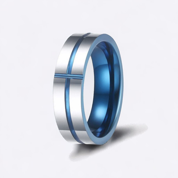 Anello blu con scanalatura trasversale in tungsteno personalizzato