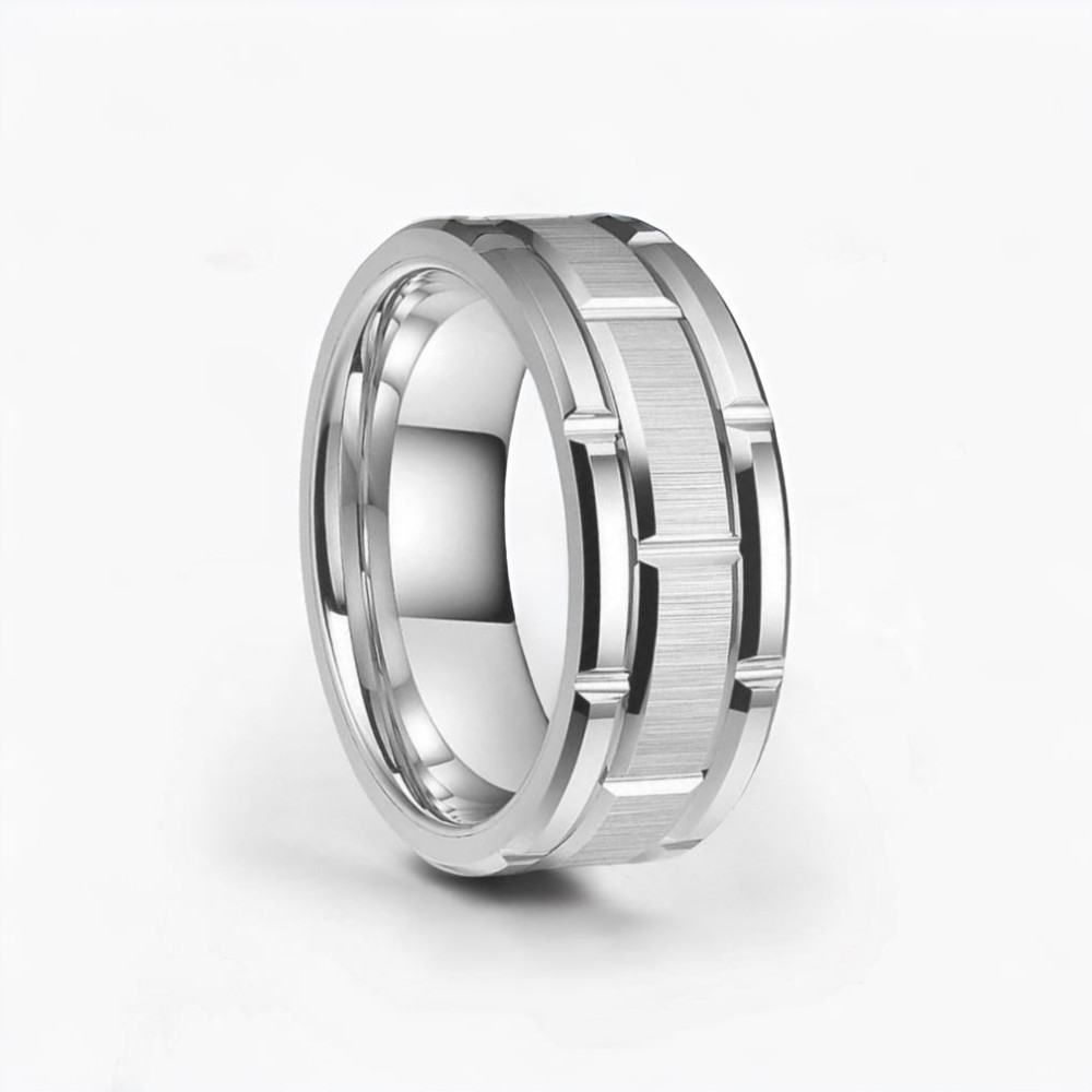 Anello in tungsteno con scanalatura a ingranaggio personalizzabile da uomo