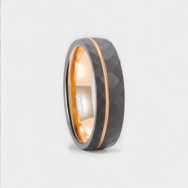 Personalized tungsten wedding ring brush groove