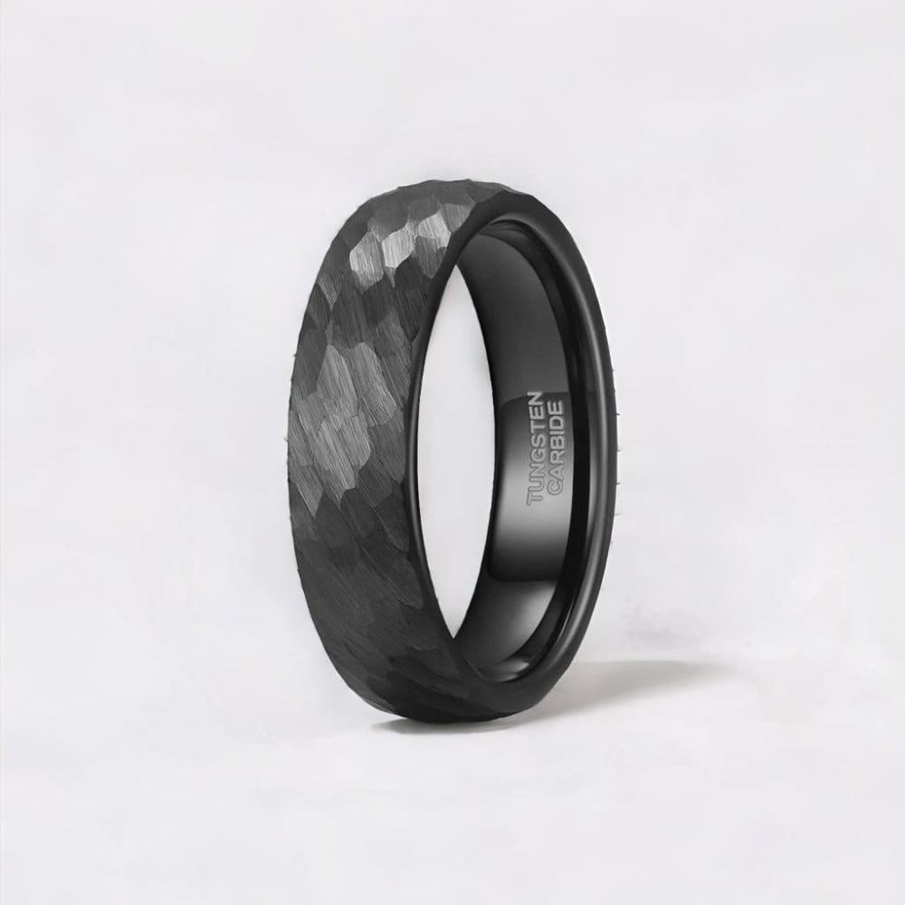 6mm Bague mariage homme tungstene martelee personnalisable