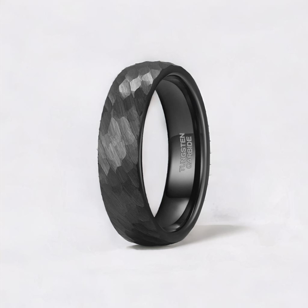 Customizable hammered tungsten men's wedding ring