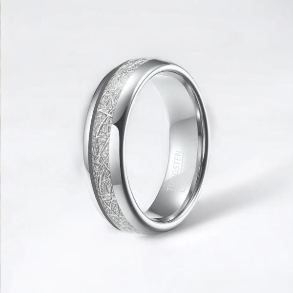 Bague mariage personnalisee alliance dome tungstene fibre blanche