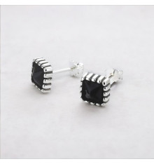 Square stud earrings for men, women, silver, black zirconium