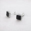 Square stud earrings for men, women, silver, black zirconium