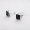 Pendientes cuadrados para hombre y mujer, plata, circonita negra