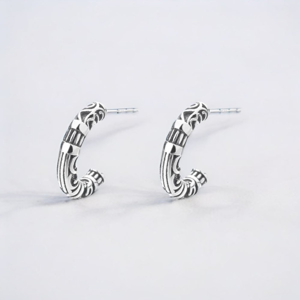 Pendientes Bali de plata para hombre y mujer, anillos semi aro.