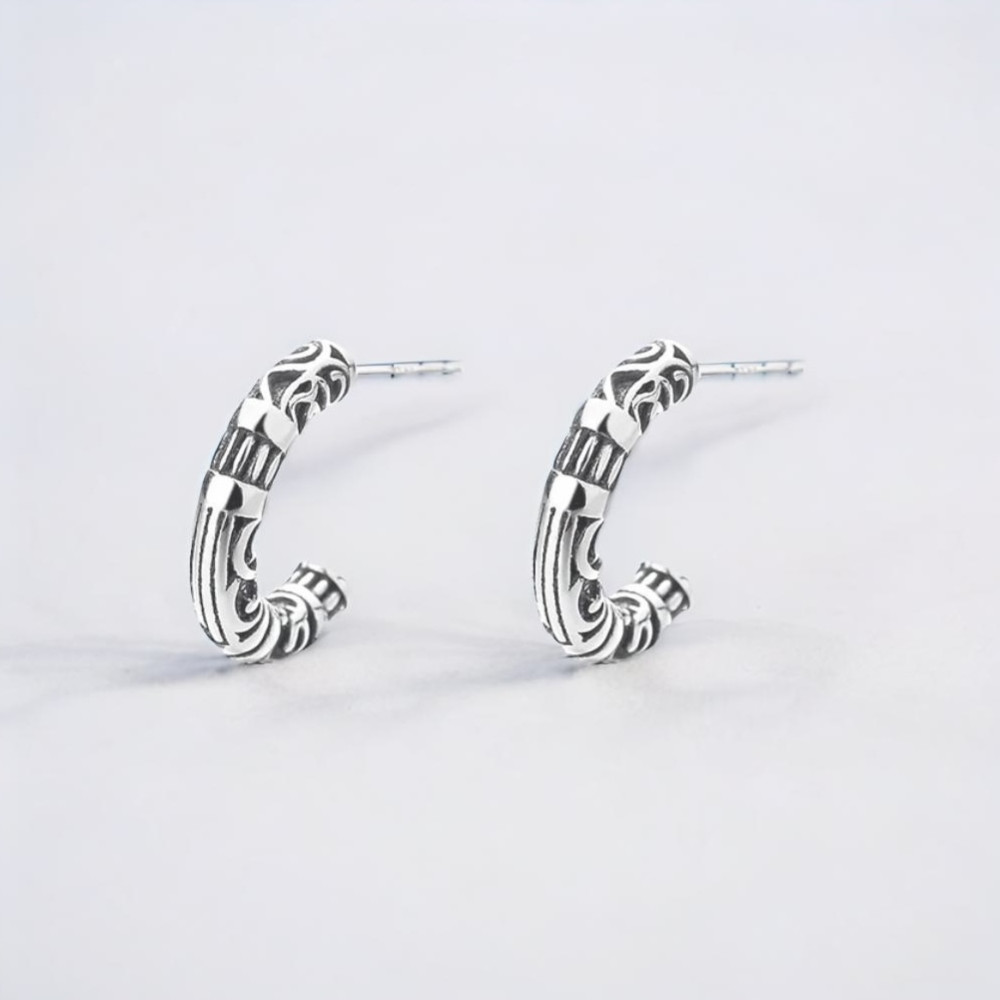 Men's Sterling Silver Bali Hoop Studs Earrings