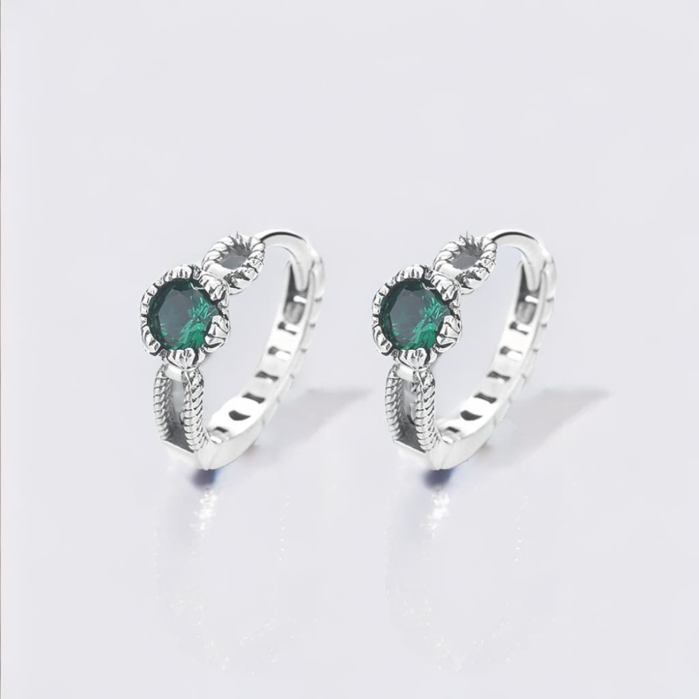 Men's Sterling Green Cubic Zirconia Inlay Hoop Earrings