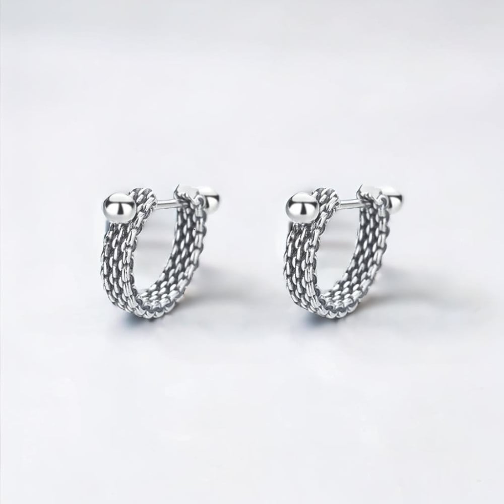 Boucles d'oreille argent maille homme femme creoles hoop