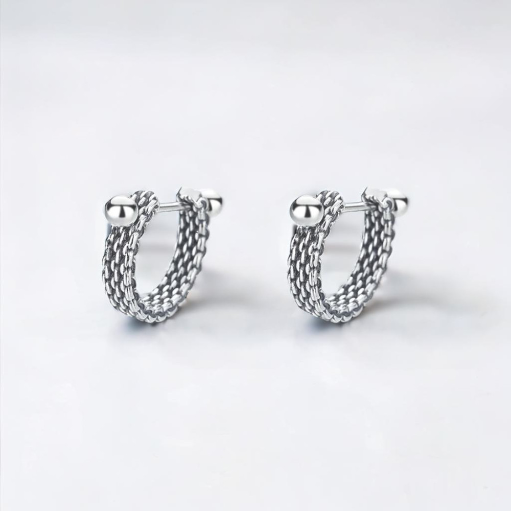 Men's Sterling Silver Mesh Hoop Earrings