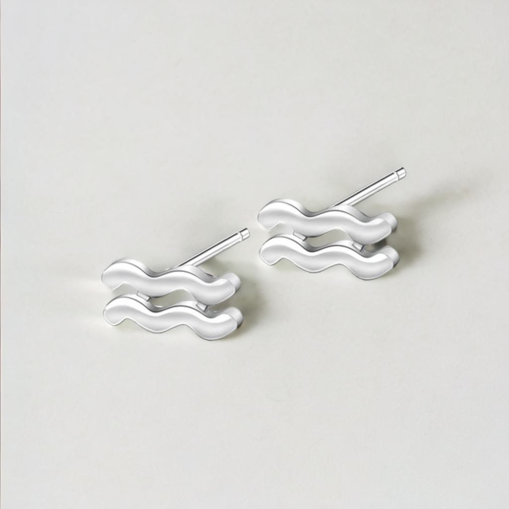 Sterling Silver Stud Earrings Zodiac Aquarius