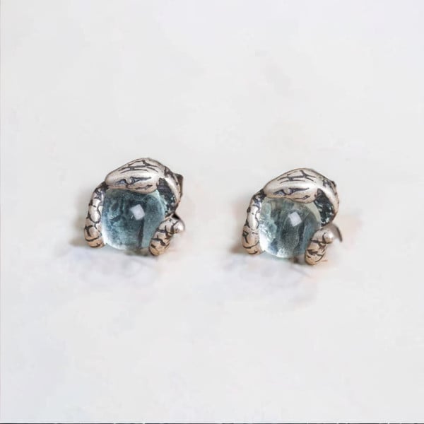 Boucles d'oeilles homme clous argent serpent pierre topaze