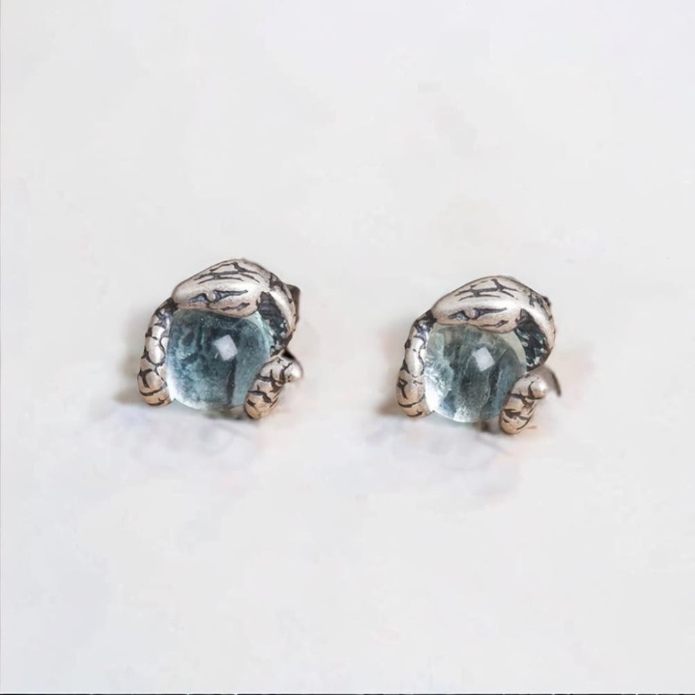 Boucles d'oeilles homme clous argent serpent pierre topaze