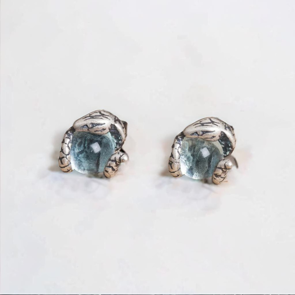 Herren-Ohrstecker aus Silber mit Schlangenstein und Topas