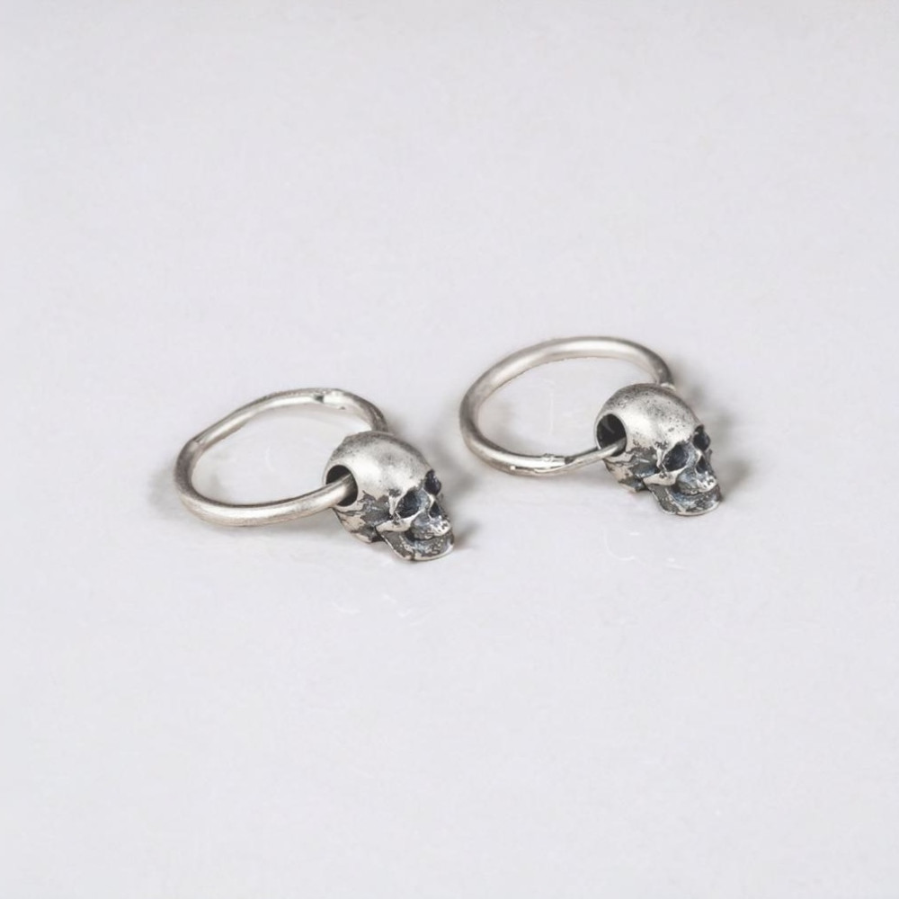 Men's Silver Skull Hoop Earrings
