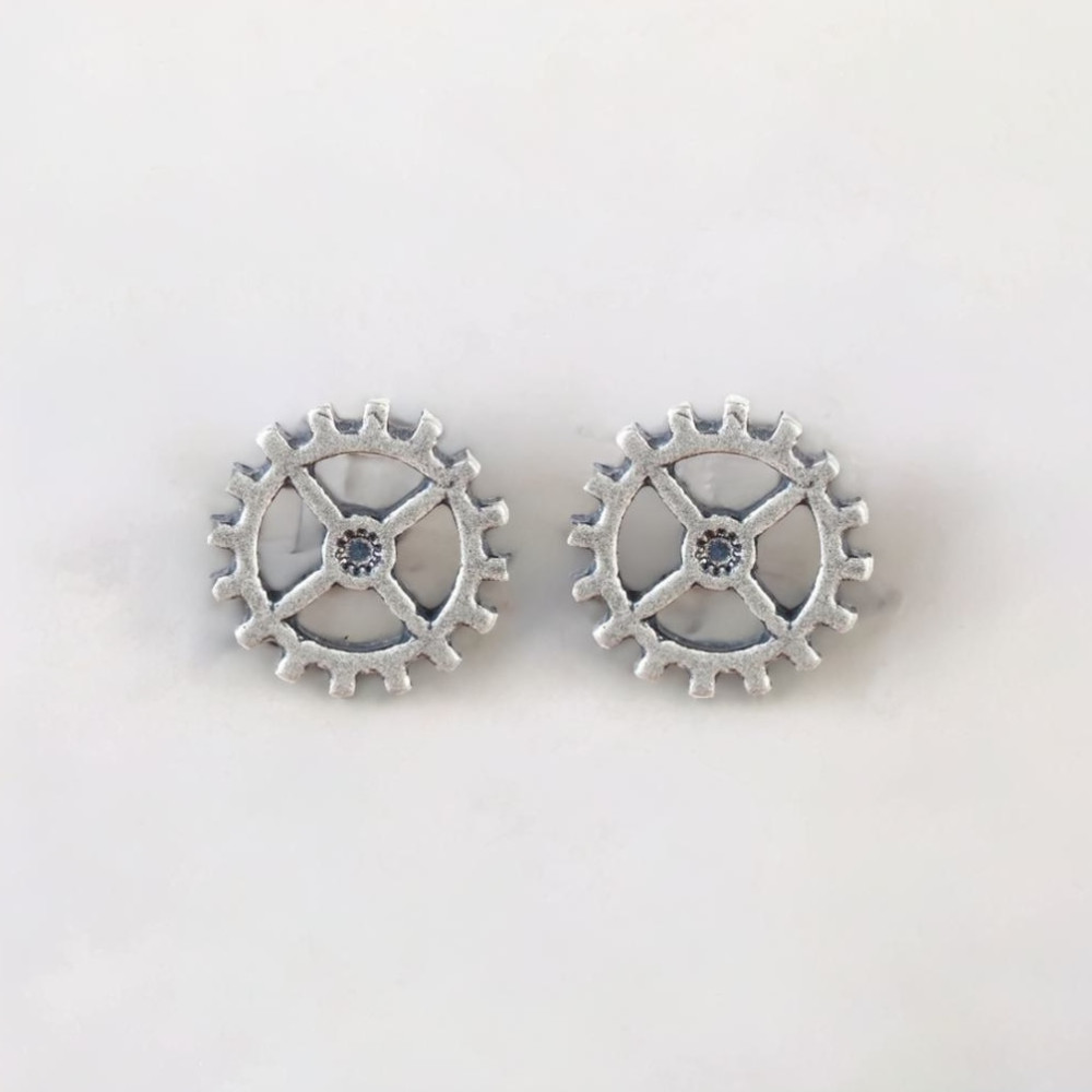 Silver Gear Stud Earrings