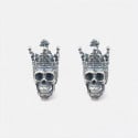 Silver Crowned Skull Stud Earrings for Men