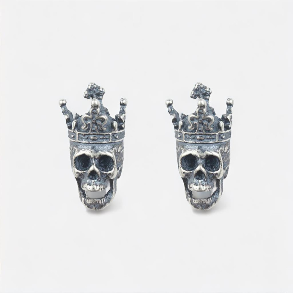 Boucles d'oreilles clous crane couronne argent homme